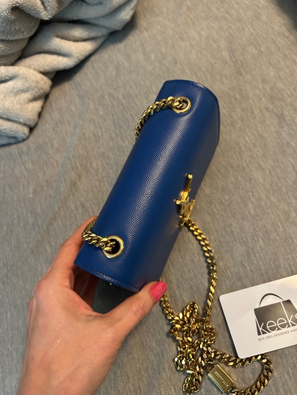 Saint Laurent Royal Blue Chain Wallet with Gold Hardware - Picture 11 of 11